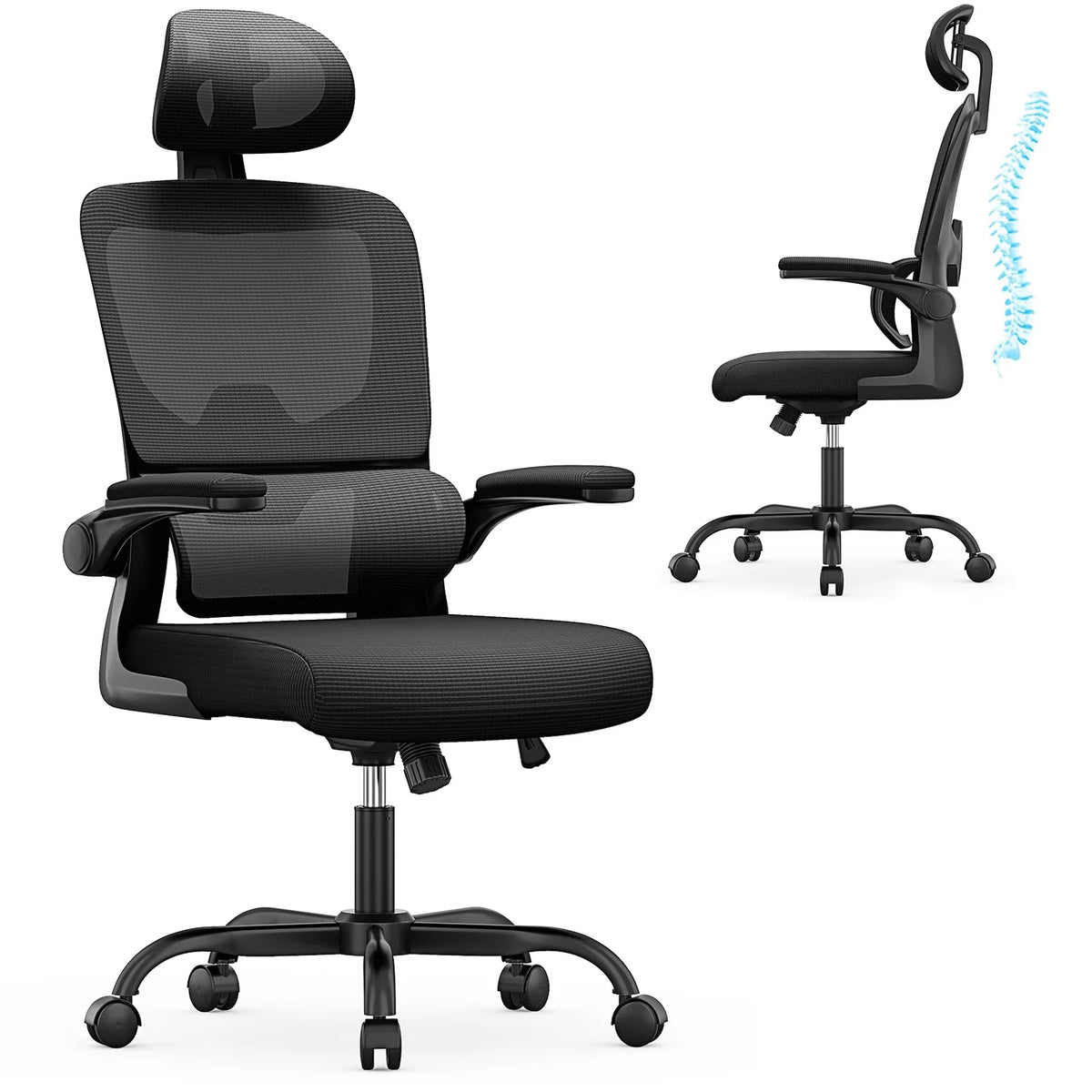 Adjustable Executive Office Chair with Flip-Up Arms