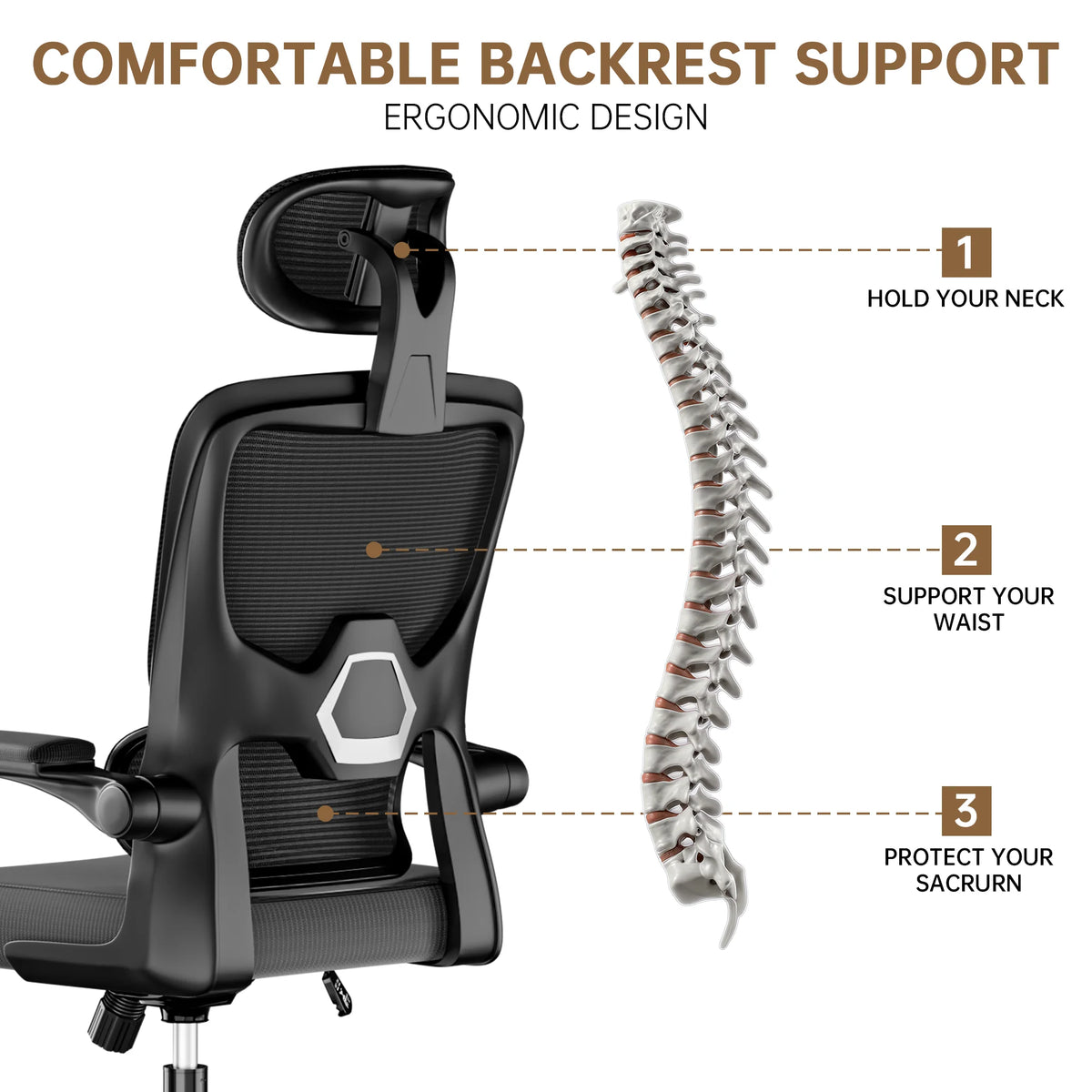 Adjustable Executive Office Chair with Flip-Up Arms