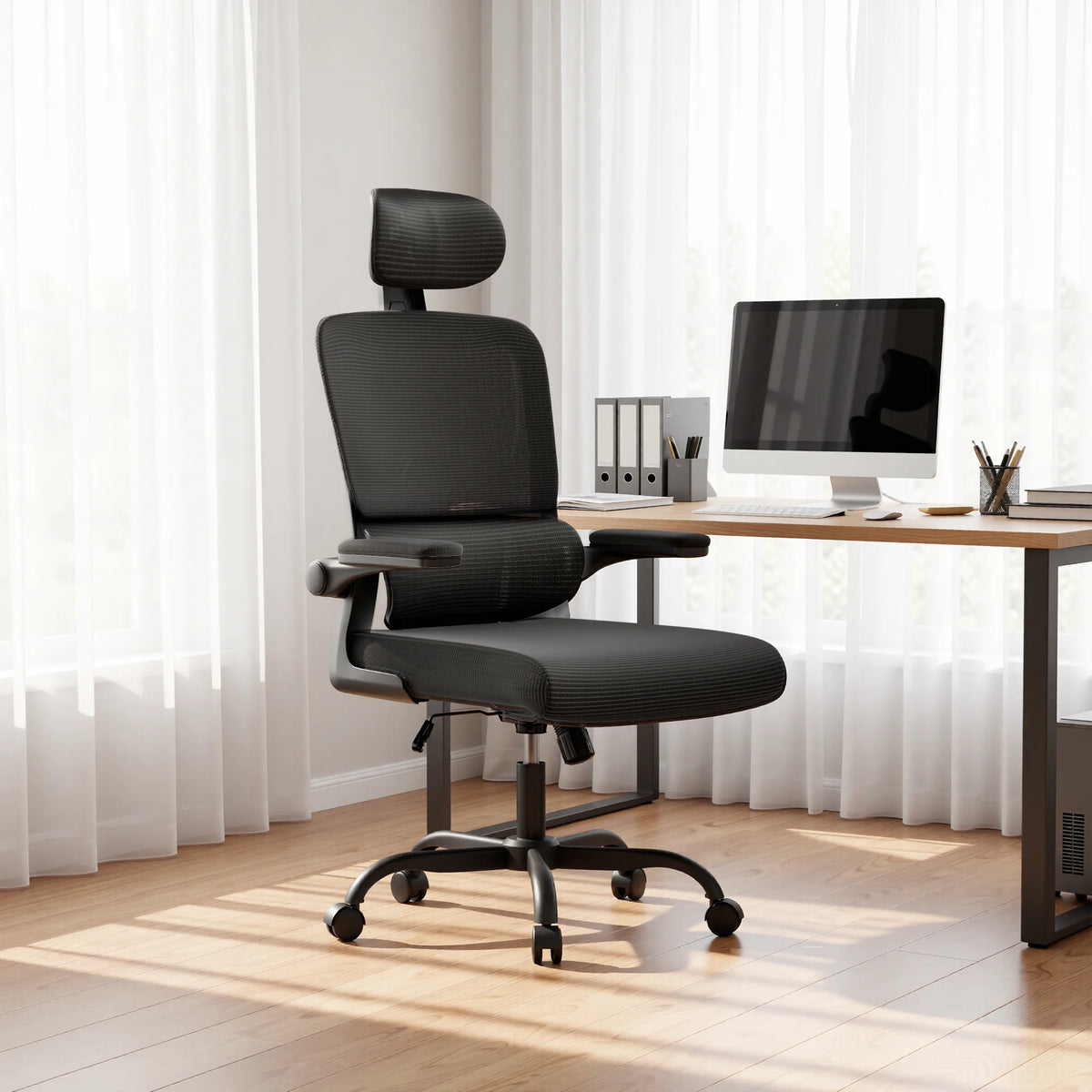 Adjustable Executive Office Chair with Flip-Up Arms