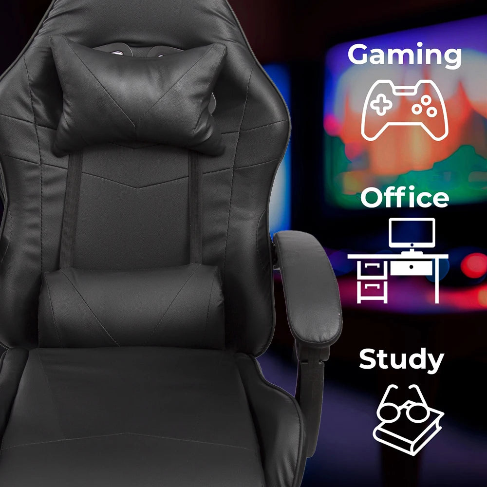 Black Gaming Chair with Footrest Leather Ergonomic Swivel Racing Style Computer