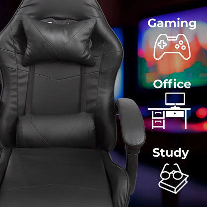 Black Gaming Chair with Footrest Leather Ergonomic Swivel Racing Style Computer