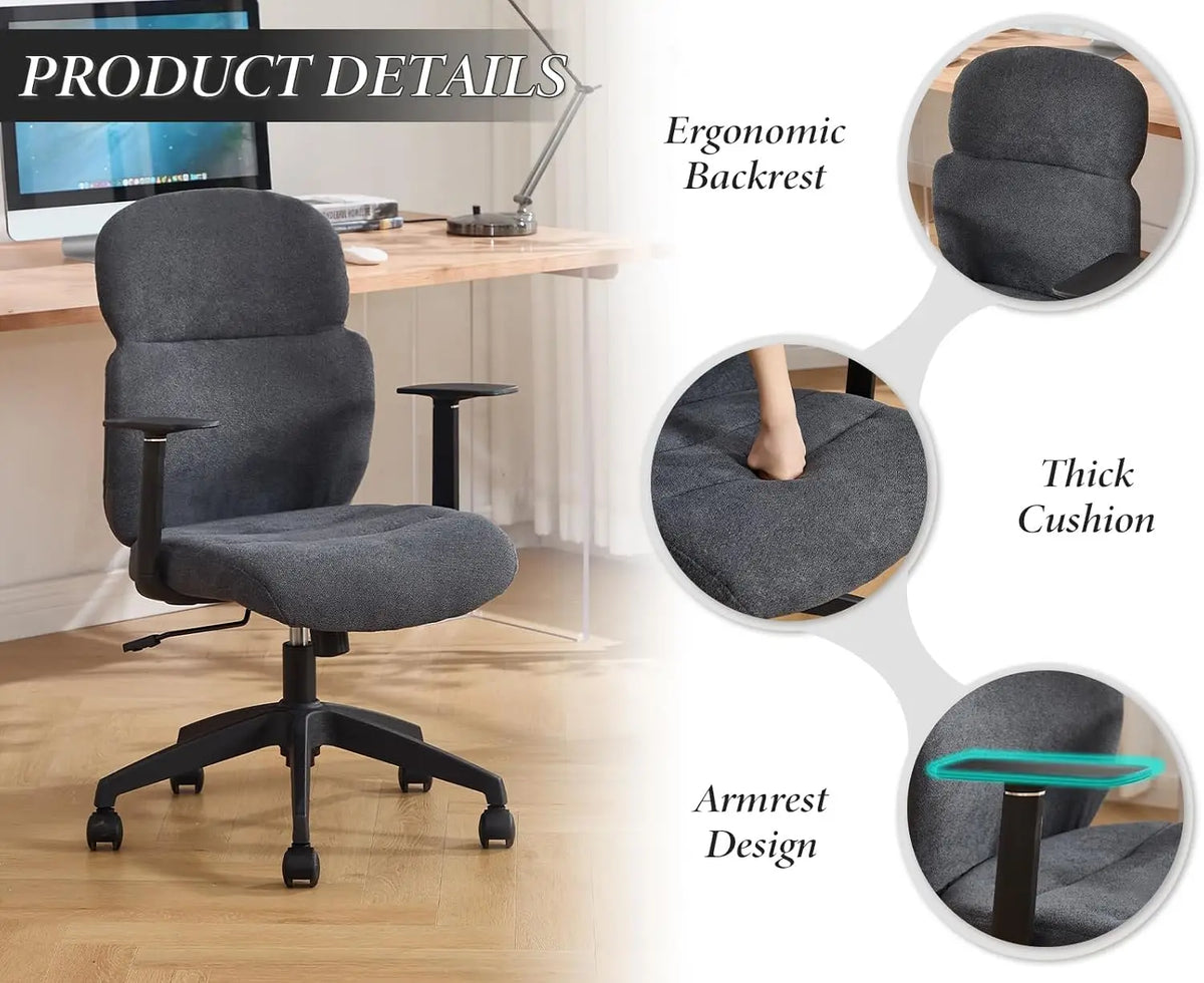 Ergonomic Chenille Swivel Office Chair with Lumbar Support