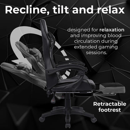 Black Gaming Chair with Footrest Leather Ergonomic Swivel Racing Style Computer