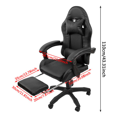 Black Gaming Chair with Footrest Leather Ergonomic Swivel Racing Style Computer