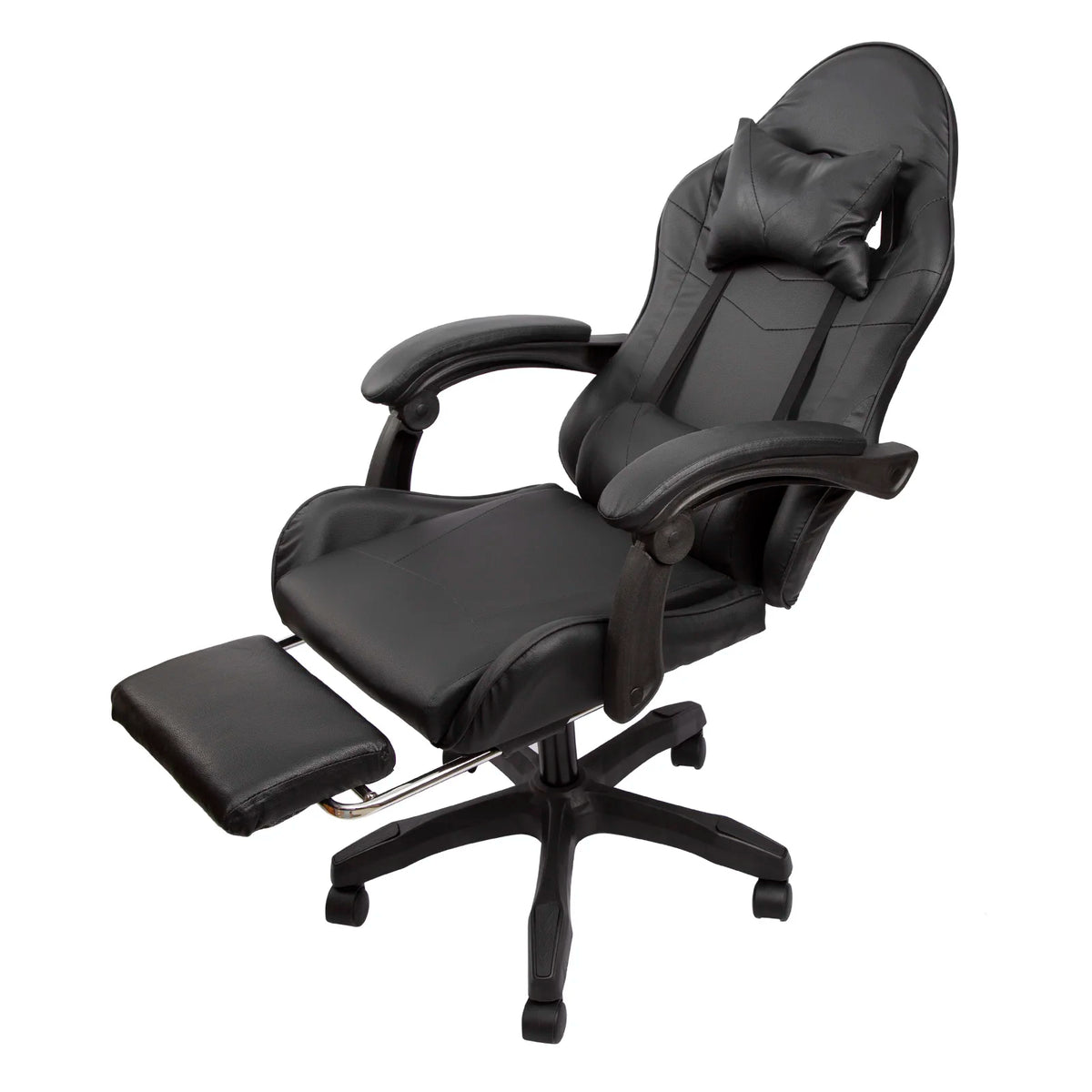 Black Gaming Chair with Footrest Leather Ergonomic Swivel Racing Style Computer