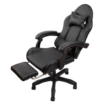 Black Gaming Chair with Footrest Leather Ergonomic Swivel Racing Style Computer
