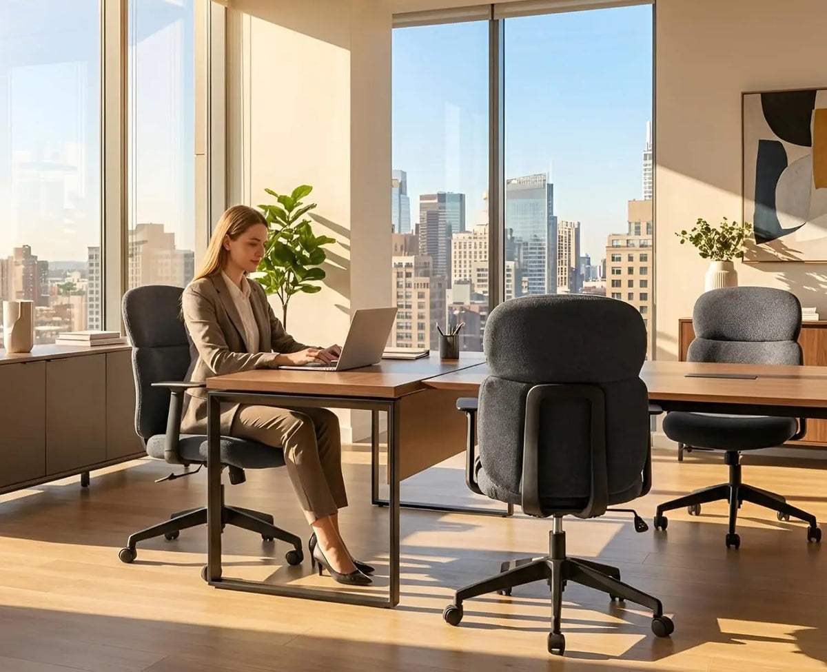Ergonomic Chenille Swivel Office Chair with Lumbar Support