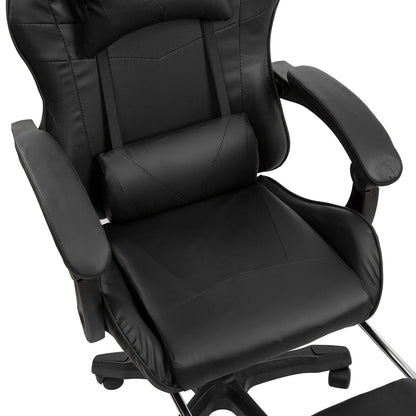 Black Gaming Chair with Footrest Leather Ergonomic Swivel Racing Style Computer
