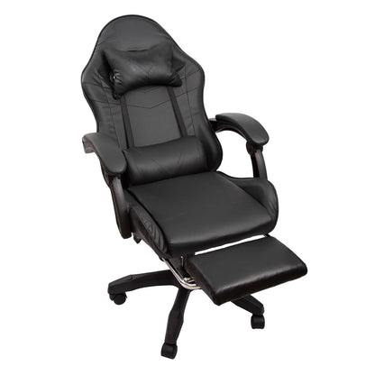 Black Gaming Chair with Footrest Leather Ergonomic Swivel Racing Style Computer
