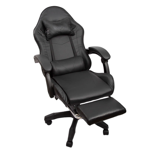 Black Gaming Chair with Footrest Leather Ergonomic Swivel Racing Style Computer